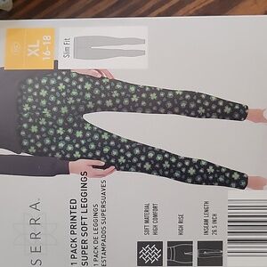 Serra Womens XL Black and Green Shamrock Leggings, St Patricks Day, Slim Fit